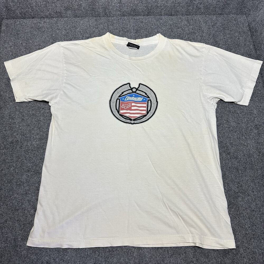 Vtg Fox Racing USA Adult Unisex Dirtbike MX white T-Shirt (Size L) Distressed